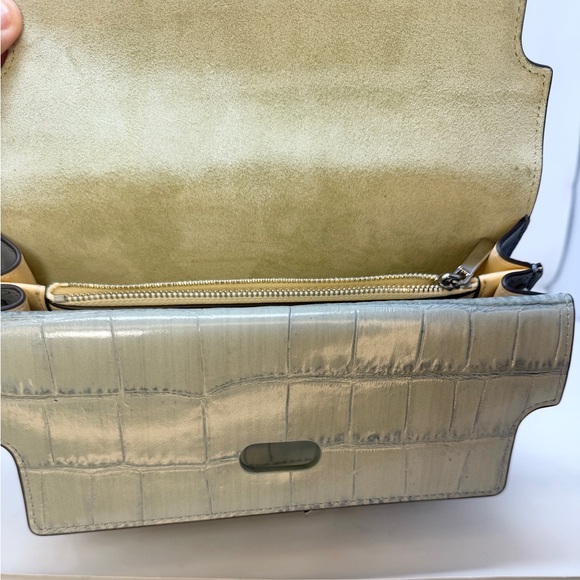 Tory Burch Lee Radziwill Ice Blue Croc-Embossed Shoulder Bag - Picture 11 of 16